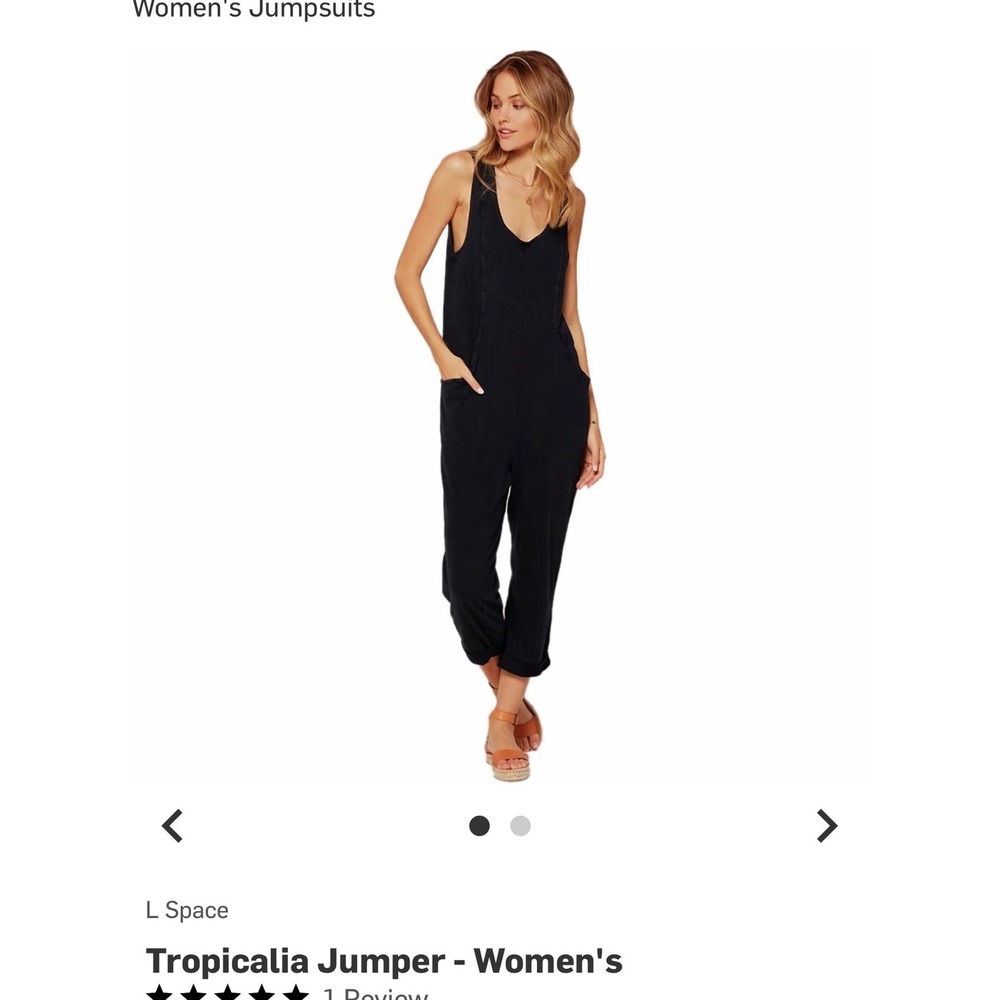 L Space Tropicalia Jumper Womens Small Black Cotton Sleeveless Jumpsuit Pockets